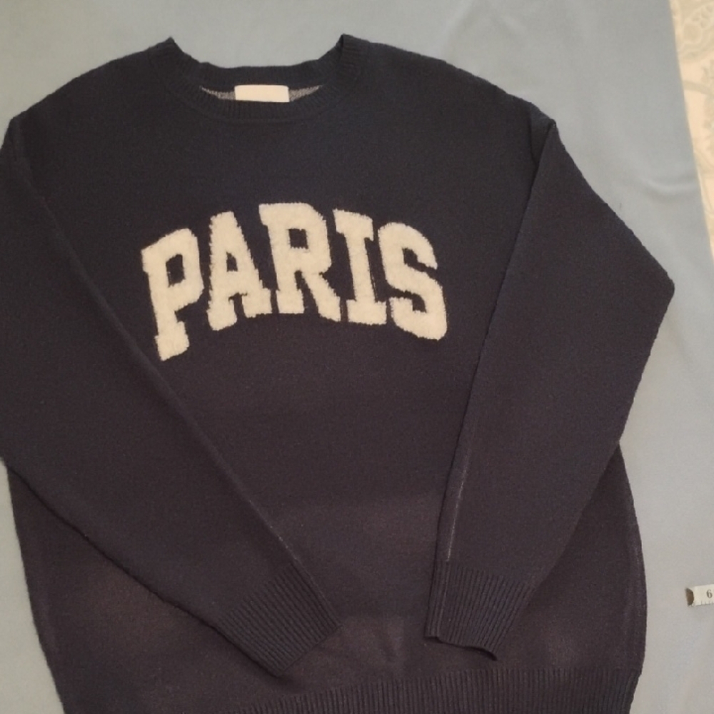 Navy Blue Sweater with White Lettering